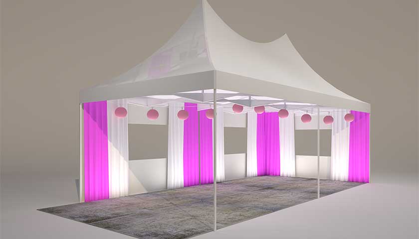 Ny Upplevelse Hyr dekoration och tema till festen Rosa, tält. Rosa, festival, tält.